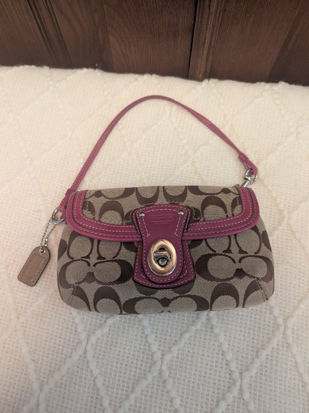 Coach Tan & Pink turnlock Wristlet